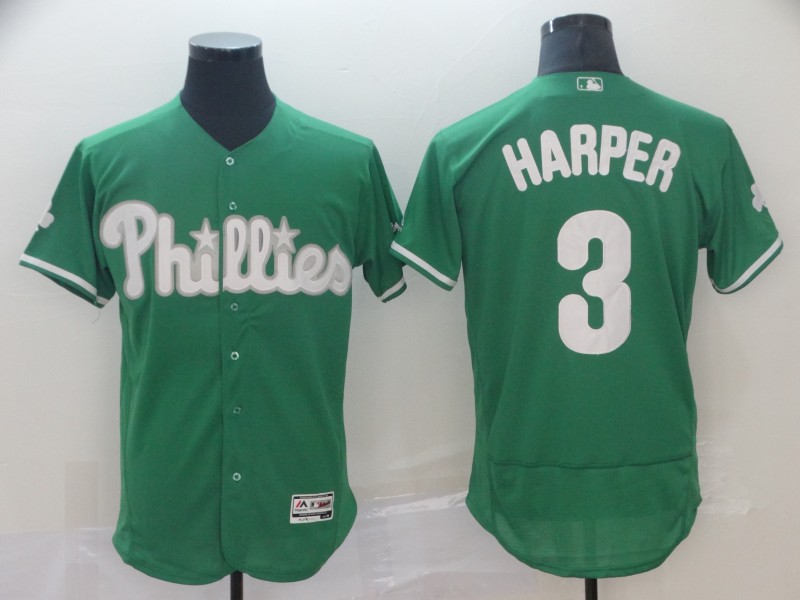 Men's Philadelphia Phillies #3 Bryce Harper Green Flex Base Stitched MLB Jersey